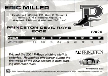 2002 Grandstand Princeton Devil Rays #14 Eric Miller Back