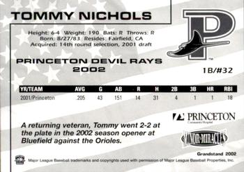 2002 Grandstand Princeton Devil Rays #16 Tommy Nichols Back