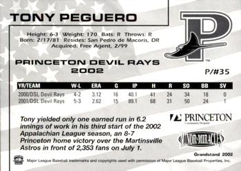 2002 Grandstand Princeton Devil Rays #19 Tony Peguero Back