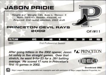 2002 Grandstand Princeton Devil Rays #20 Jason Pridie Back