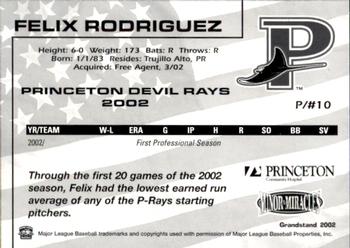 2002 Grandstand Princeton Devil Rays #21 Felix Rodriguez Back