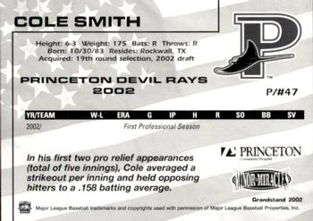 2002 Grandstand Princeton Devil Rays #25 Cole Smith Back