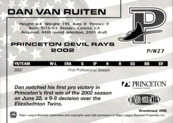 2002 Grandstand Princeton Devil Rays #26 Dan Van Ruiten Back
