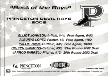 2002 Grandstand Princeton Devil Rays #29 Rest of the Rays (Elliot Johnson / Aleurys Lopez / Willie Jaime / Coltyn Simmons / Jarrod Farrell) Back