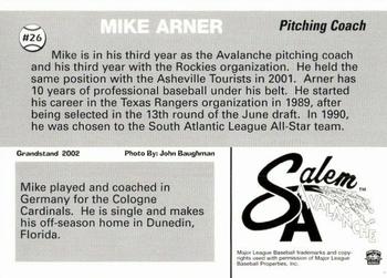 2002 Grandstand Salem Avalanche #NNO Mike Arner Back