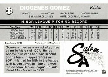 2002 Grandstand Salem Avalanche #NNO Diogenes Gomez Back