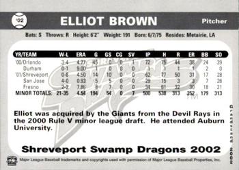 2002 Grandstand Shreveport Swamp Dragons #NNO Elliot Brown Back