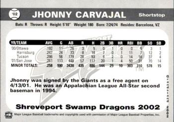 2002 Grandstand Shreveport Swamp Dragons #NNO Jhonny Carvajal Back