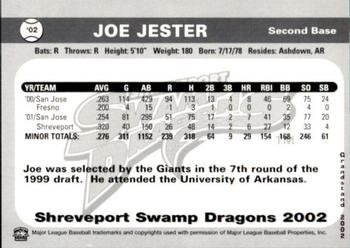 2002 Grandstand Shreveport Swamp Dragons #NNO Joe Jester Back