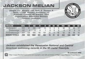 2002 Grandstand Southern League Top Prospects #NNO Jackson Melian Back