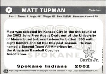 2002 Grandstand Spokane Indians #1 Matt Tupman Back