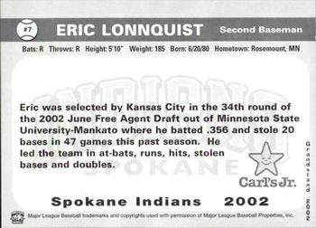 2002 Grandstand Spokane Indians #7 Eric Lonnquist Back