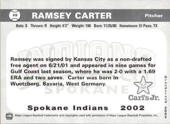 2002 Grandstand Spokane Indians #9 Ramsey Carter Back