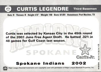 2002 Grandstand Spokane Indians #11 Curtis Legendre Back