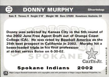 2002 Grandstand Spokane Indians #12 Donnie Murphy Back