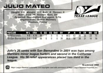 2002 Grandstand Texas League Top Prospects #NNO Julio Mateo Back