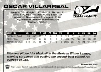 2002 Grandstand Texas League Top Prospects #NNO Oscar Villarreal Back
