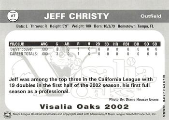 2002 Grandstand Visalia Oaks #NNO Jeff Christy Back
