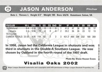 2002 Grandstand Visalia Oaks #NNO Jason Anderson Back