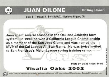 2002 Grandstand Visalia Oaks #NNO Juan Dilone Back