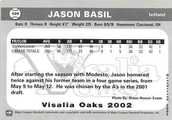 2002 Grandstand Visalia Oaks #NNO Jason Basil Back