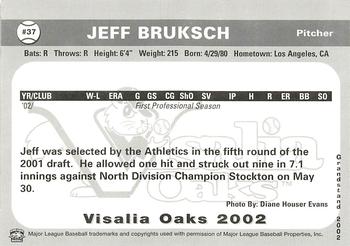 2002 Grandstand Visalia Oaks #NNO Jeff Bruksch Back