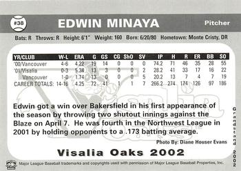 2002 Grandstand Visalia Oaks #NNO Edwin Minaya Back