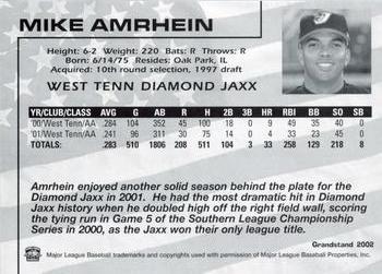 2002 Grandstand West Tenn Diamond Jaxx #4 Mike Amrhein Back