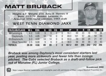 2002 Grandstand West Tenn Diamond Jaxx #5 Matt Bruback Back