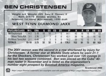 2002 Grandstand West Tenn Diamond Jaxx #7 Ben Christensen Back