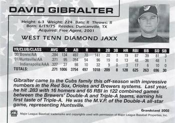 2002 Grandstand West Tenn Diamond Jaxx #11 David Gibralter Back