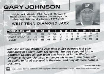 2002 Grandstand West Tenn Diamond Jaxx #15 Gary Johnson Back
