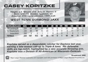 2002 Grandstand West Tenn Diamond Jaxx #18 Casey Kopitzke Back