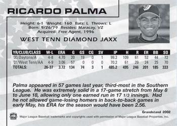2002 Grandstand West Tenn Diamond Jaxx #20 Ricardo Palma Back