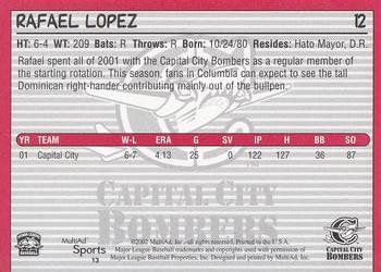2002 MultiAd Capital City Bombers #13 Rafael Lopez Back