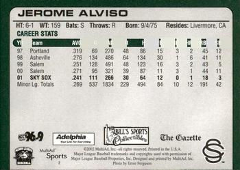 2002 MultiAd Colorado Springs Sky Sox #2 Jerome Alviso Back