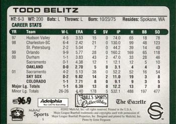 2002 MultiAd Colorado Springs Sky Sox #5 Todd Belitz Back