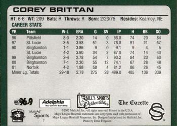 2002 MultiAd Colorado Springs Sky Sox #7 Corey Brittan Back