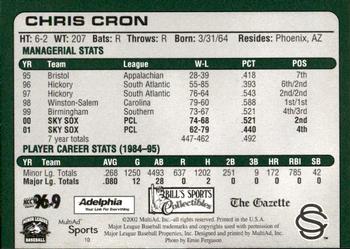 2002 MultiAd Colorado Springs Sky Sox #10 Chris Cron Back