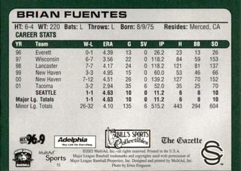 2002 MultiAd Colorado Springs Sky Sox #15 Brian Fuentes Back