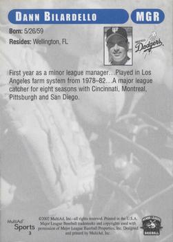2002 MultiAd Great Falls Dodgers #3 Dann Bilardello Back