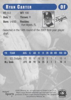 2002 MultiAd Great Falls Dodgers #7 Ryan Carter Back