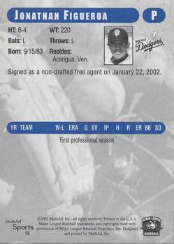 2002 MultiAd Great Falls Dodgers #12 Jonathan Figueroa Back