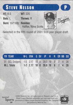 2002 MultiAd Great Falls Dodgers #24 Steve Nelson Back