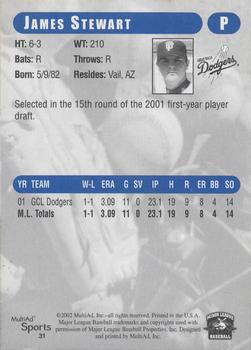 2002 MultiAd Great Falls Dodgers #31 James Stewart Back