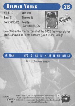 2002 MultiAd Great Falls Dodgers #36 Delwyn Young Back
