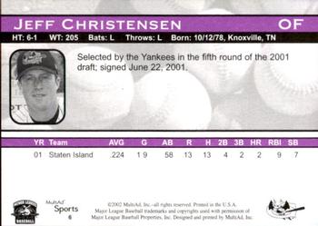 2002 MultiAd Greensboro Bats #6 Jeff Christensen Back
