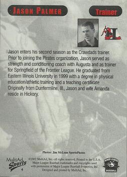 2002 MultiAd Hickory Crawdads #4 Jason Palmer Back