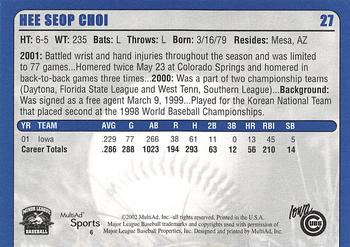 2002 MultiAd Iowa Cubs #6 Hee Seop Choi Back
