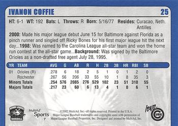 2002 MultiAd Iowa Cubs #7 Ivanon Coffie Back